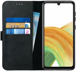 Rosso Deluxe Samsung Galaxy A33 Hoesje Echt Leer Book Case Zwart afbeelding