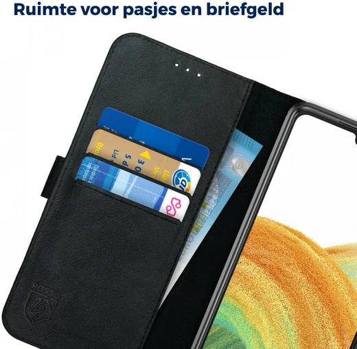 Rosso Deluxe Samsung Galaxy A33 Hoesje Echt Leer Book Case Zwart afbeelding 5