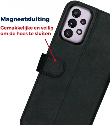 Rosso Deluxe Samsung Galaxy A33 Hoesje Echt Leer Book Case Zwart afbeelding 6