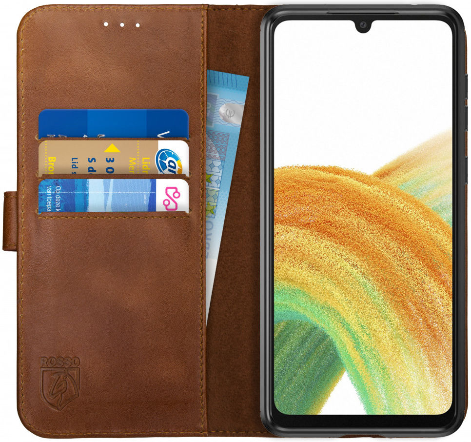 Rosso Deluxe Samsung Galaxy A33 Hoesje Echt Leer Book Case Bruin afbeelding 1
