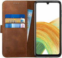 Rosso Deluxe Samsung Galaxy A33 Hoesje Echt Leer Book Case Bruin afbeelding
