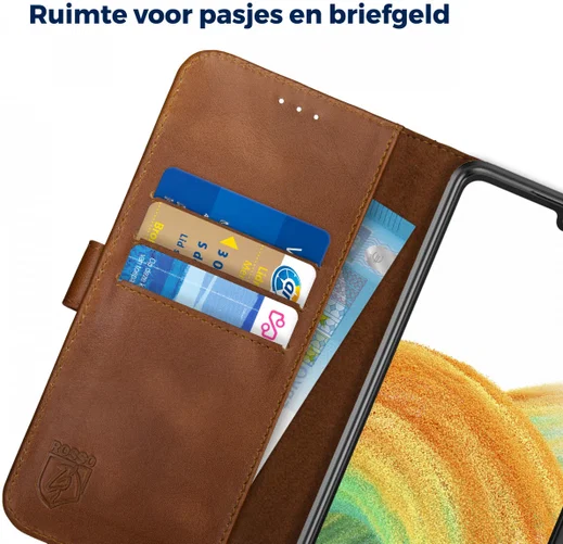 Rosso Deluxe Samsung Galaxy A33 Hoesje Echt Leer Book Case Bruin afbeelding 5