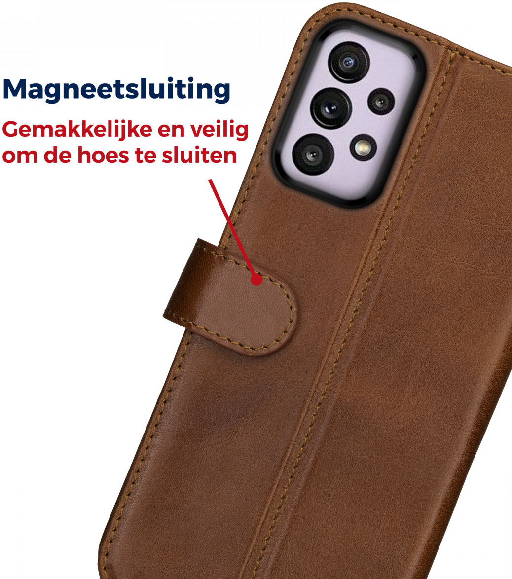 Rosso Deluxe Samsung Galaxy A33 Hoesje Echt Leer Book Case Bruin afbeelding 6
