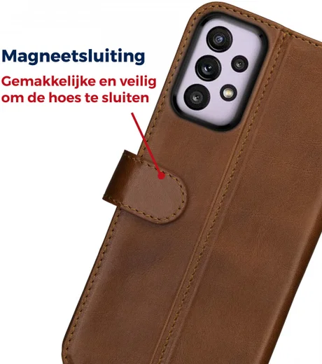 Rosso Deluxe Samsung Galaxy A33 Hoesje Echt Leer Book Case Bruin afbeelding 6
