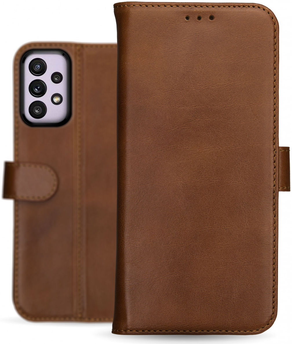 Rosso Deluxe Samsung Galaxy A33 Hoesje Echt Leer Book Case Bruin afbeelding 9