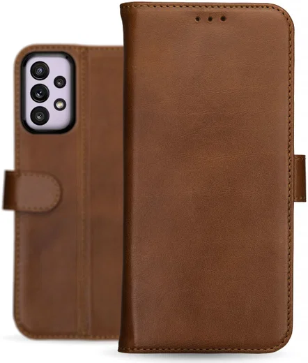 Rosso Deluxe Samsung Galaxy A33 Hoesje Echt Leer Book Case Bruin afbeelding 9