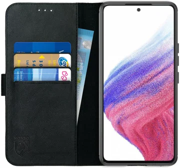 Rosso Deluxe Samsung Galaxy A53 Hoesje Echt Leer Book Case Zwart