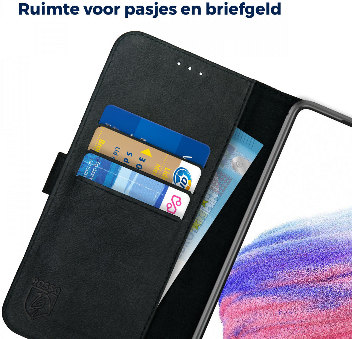 Rosso Deluxe Samsung Galaxy A53 Hoesje Echt Leer Book Case Zwart afbeelding 5