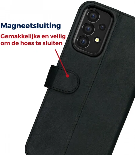 Rosso Deluxe Samsung Galaxy A53 Hoesje Echt Leer Book Case Zwart afbeelding 6