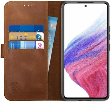 Rosso Deluxe Samsung Galaxy A53 Hoesje Echt Leer Book Case Bruin