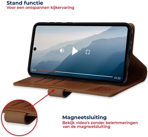 Rosso Deluxe Samsung Galaxy A53 Hoesje Echt Leer Book Case Bruin afbeelding 4