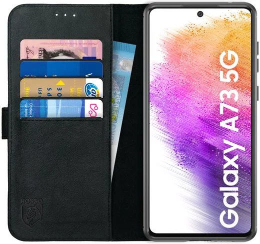 Rosso Deluxe Samsung Galaxy A73 Hoesje Echt Leer Book Case Zwart afbeelding 1