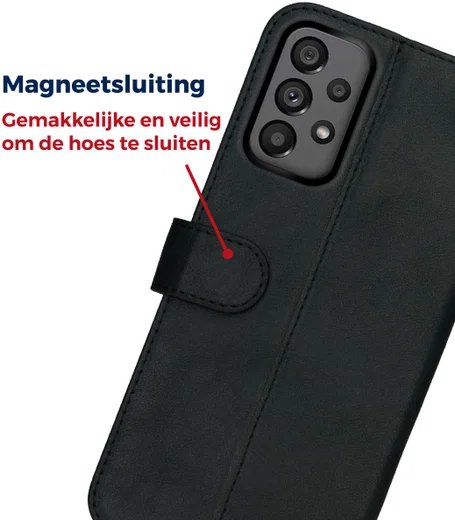Rosso Deluxe Samsung Galaxy A73 Hoesje Echt Leer Book Case Zwart afbeelding 5