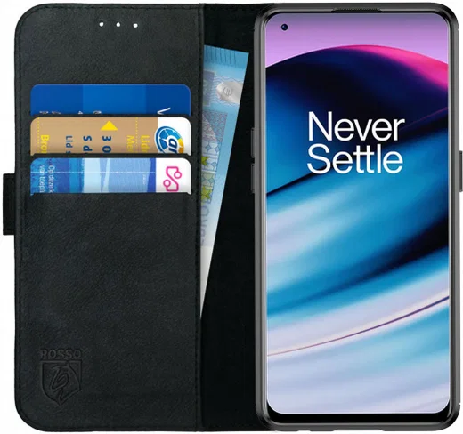 Rosso Deluxe Oppo Reno 8 Lite Hoesje Echt Leer Book Case Zwart afbeelding 1