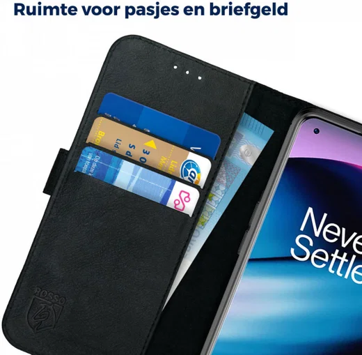 Rosso Deluxe Oppo Reno 8 Lite Hoesje Echt Leer Book Case Zwart afbeelding 6