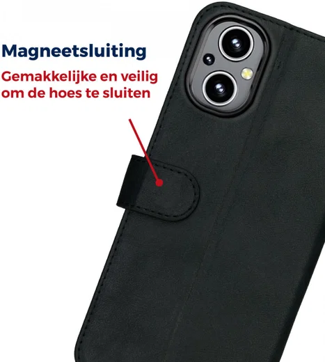 Rosso Deluxe Oppo Reno 8 Lite Hoesje Echt Leer Book Case Zwart afbeelding 5