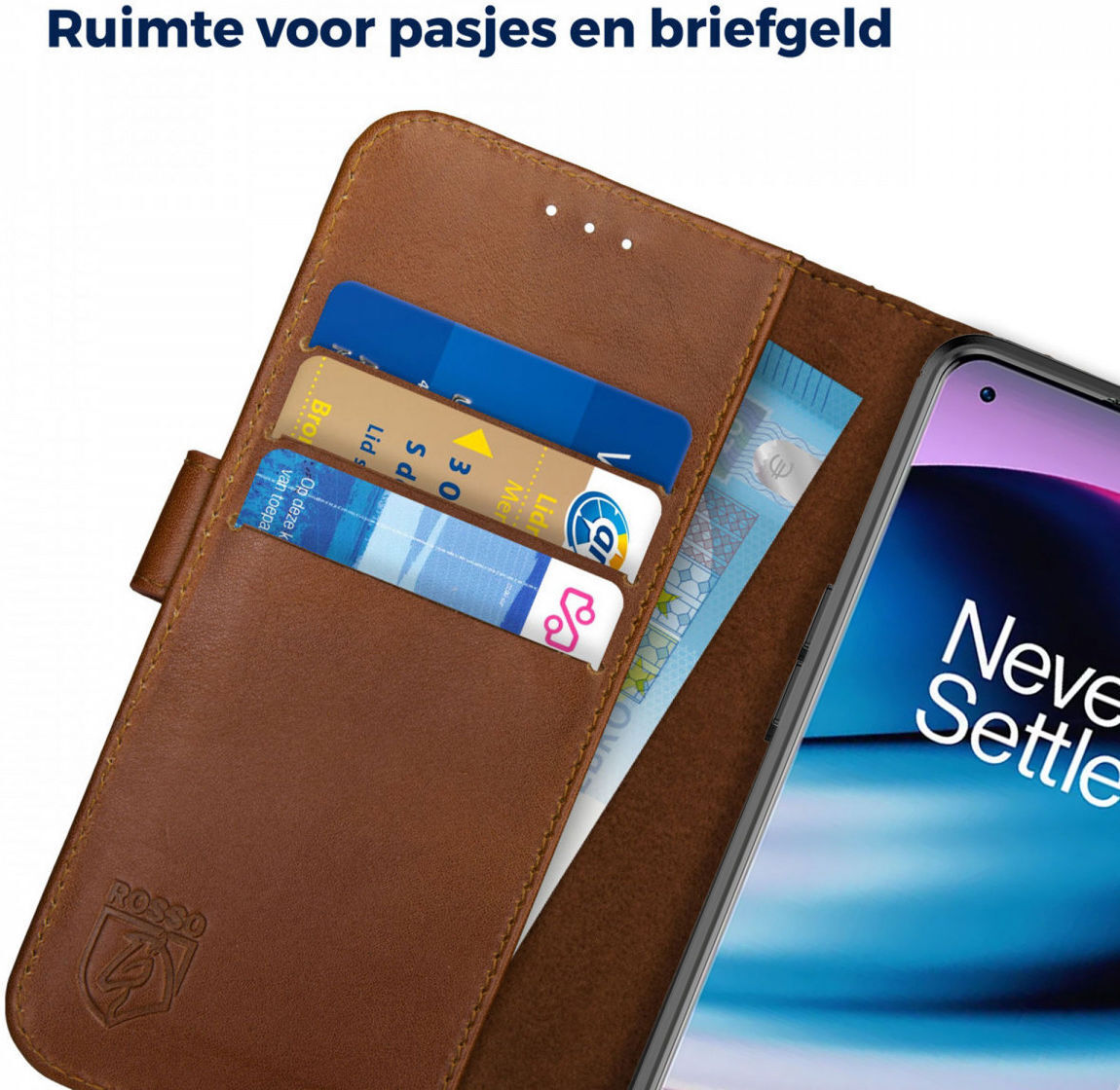 Rosso Deluxe Oppo Reno 8 Lite Hoesje Echt Leer Book Case Bruin afbeelding 6