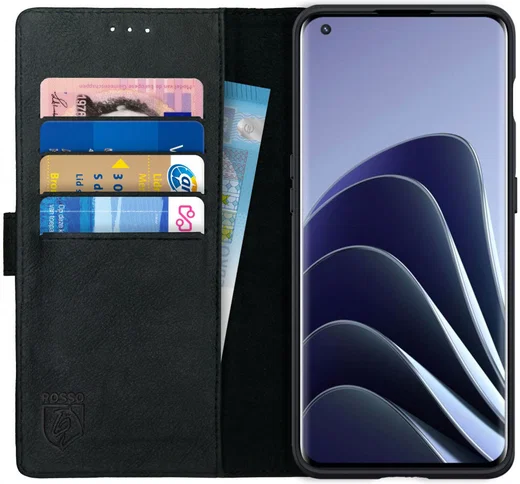 Rosso Deluxe OnePlus 10 Pro Hoesje Echt Leer Book Case Zwart afbeelding 1