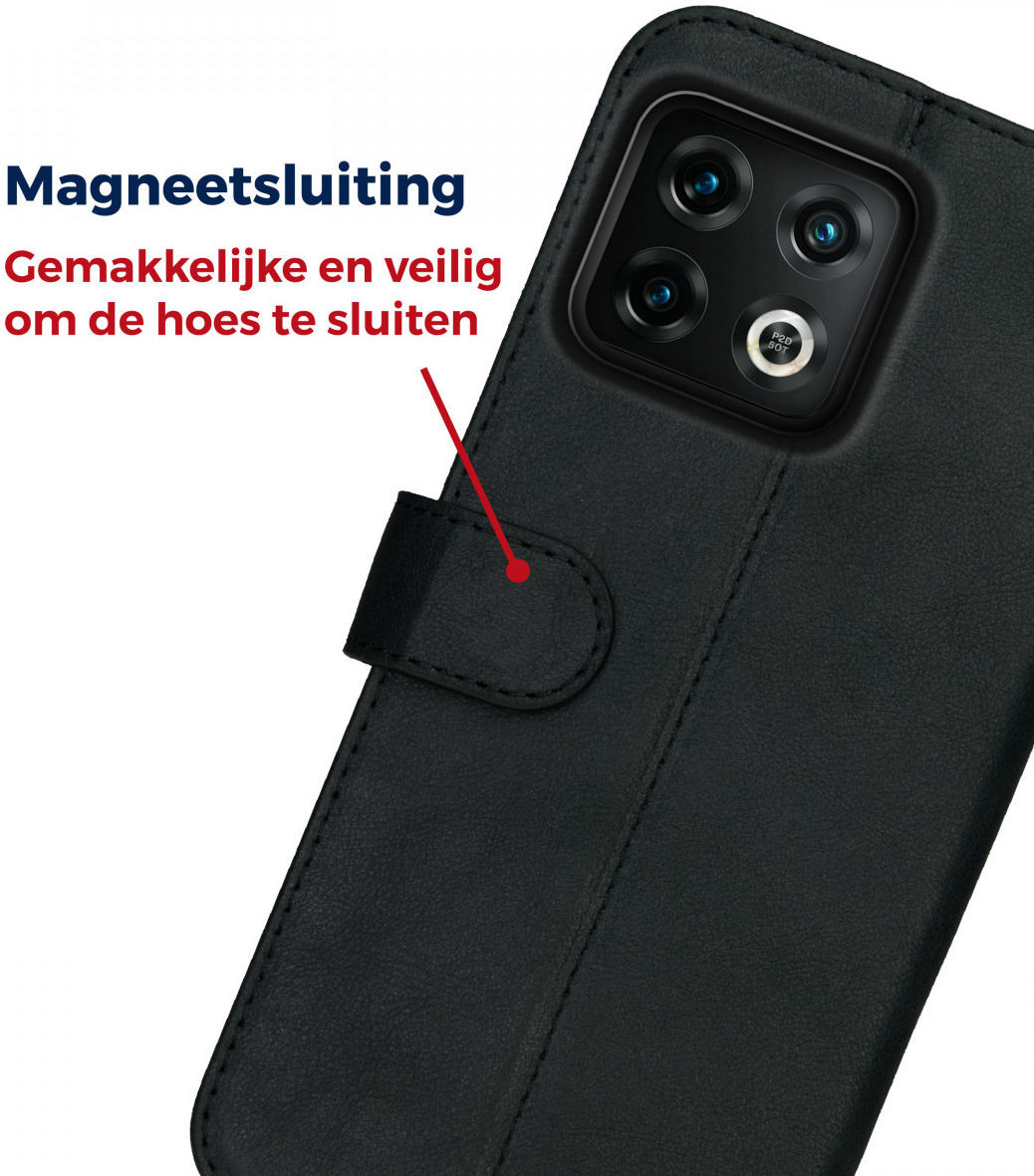 Rosso Deluxe OnePlus 10 Pro Hoesje Echt Leer Book Case Zwart afbeelding 6