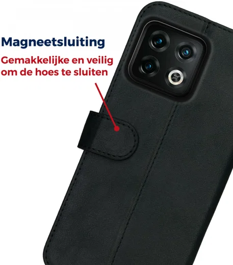 Rosso Deluxe OnePlus 10 Pro Hoesje Echt Leer Book Case Zwart afbeelding 6