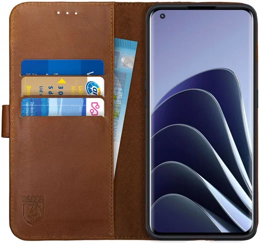 Rosso Deluxe OnePlus 10 Pro Hoesje Echt Leer Book Case Bruin afbeelding 1