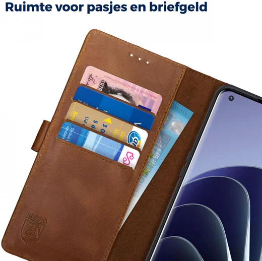 Rosso Deluxe OnePlus 10 Pro Hoesje Echt Leer Book Case Bruin afbeelding 5