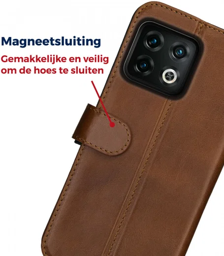 Rosso Deluxe OnePlus 10 Pro Hoesje Echt Leer Book Case Bruin afbeelding 6