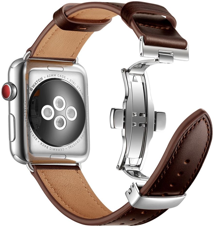 Apple Watch 1-10/SE/Ultra - 49/45/44/42MM - Leren Bandje met Metalen Sluiting afbeelding 1