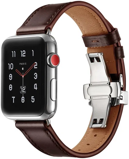 Apple Watch 1-10/SE/Ultra - 49/45/44/42MM - Leren Bandje met Metalen Sluiting afbeelding 2
