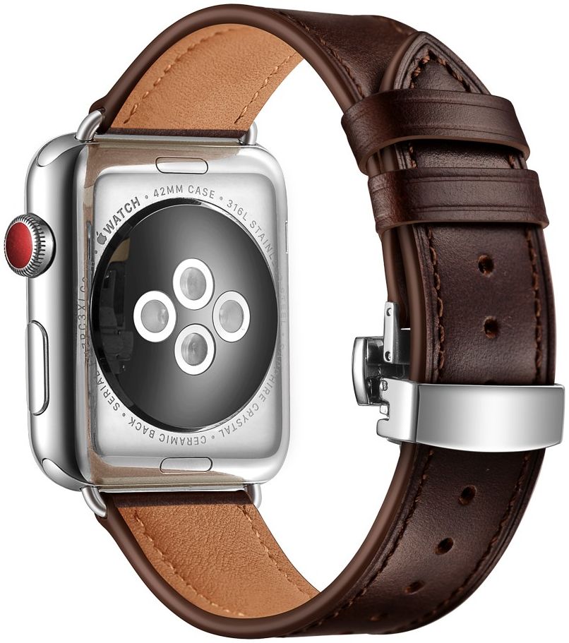 Apple Watch 1-10/SE/Ultra - 49/45/44/42MM - Leren Bandje met Metalen Sluiting afbeelding 3