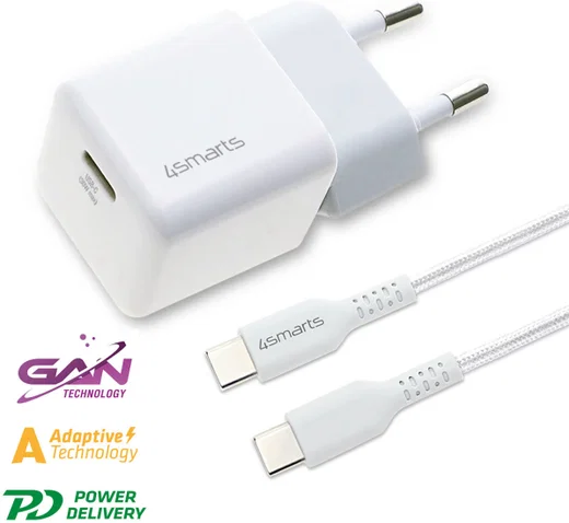 4smarts Voltplug Mini PD 30W GaN Oplader met USB-C Kabel 1.5M Wit afbeelding 1