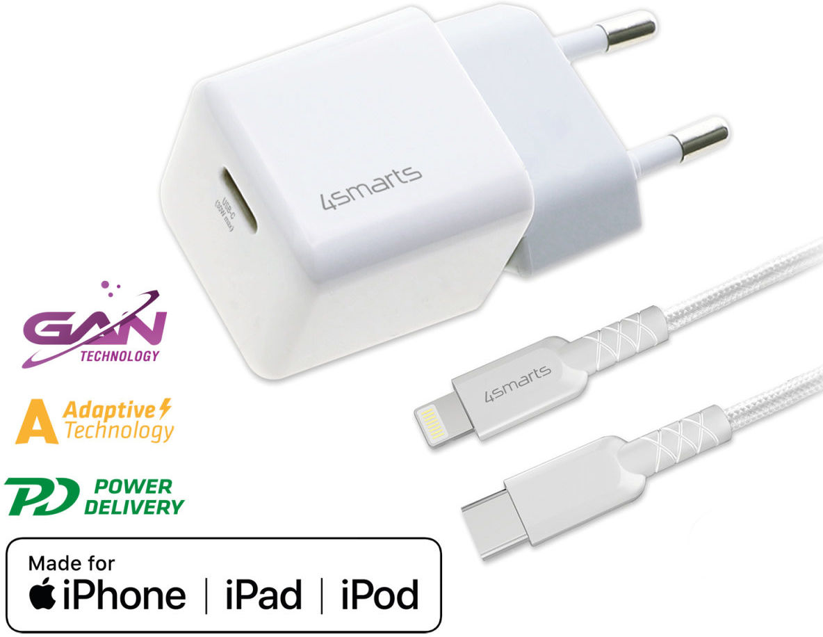 4smarts 30W USB-C Snellader met Apple Lightning Kabel 1.5M MFi Wit afbeelding 3