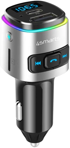 4smarts Bluetooth FM Muziek Transmitter USB/USB-C Auto Snellader Zwart afbeelding 1