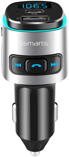 4smarts Bluetooth FM Muziek Transmitter USB/USB-C Auto Snellader Zwart afbeelding 2