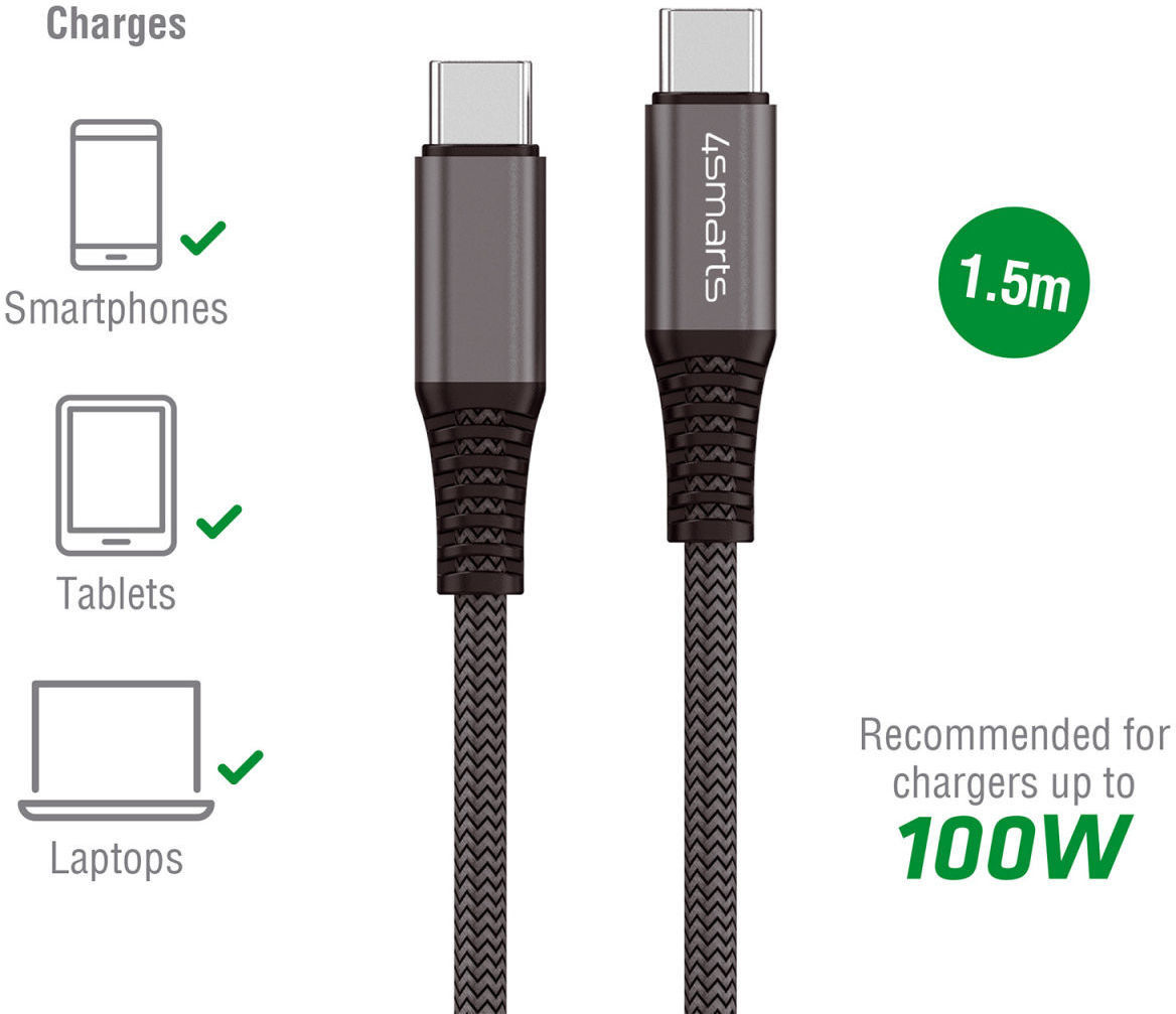 4smarts PremiumCord 100W USB-C naar USB-C Kabel 5A 3M Zwart afbeelding 4