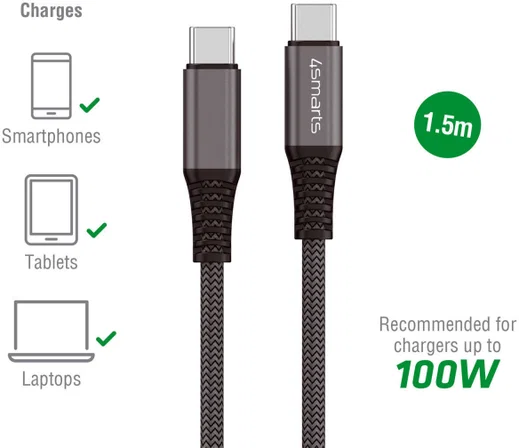 4smarts PremiumCord 100W USB-C naar USB-C Kabel 5A 3M Zwart afbeelding 4