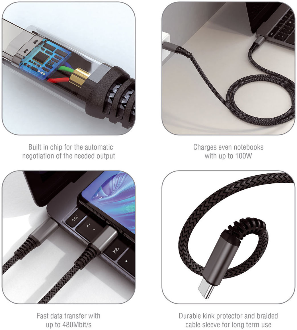 4smarts PremiumCord 100W USB-C naar USB-C Kabel 5A 3M Zwart afbeelding 5