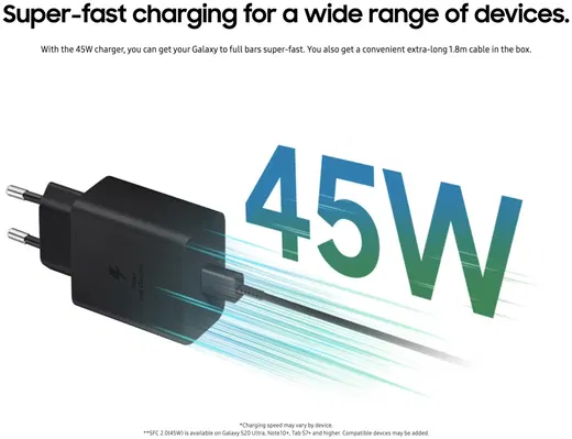 Originele Samsung 45W Power Adapter met USB-C Kabel 1.8 Meter 5A Zwart afbeelding 3