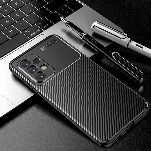 Samsung Galaxy A73 5G Hoesje Siliconen Carbon TPU Back Cover Zwart afbeelding 5