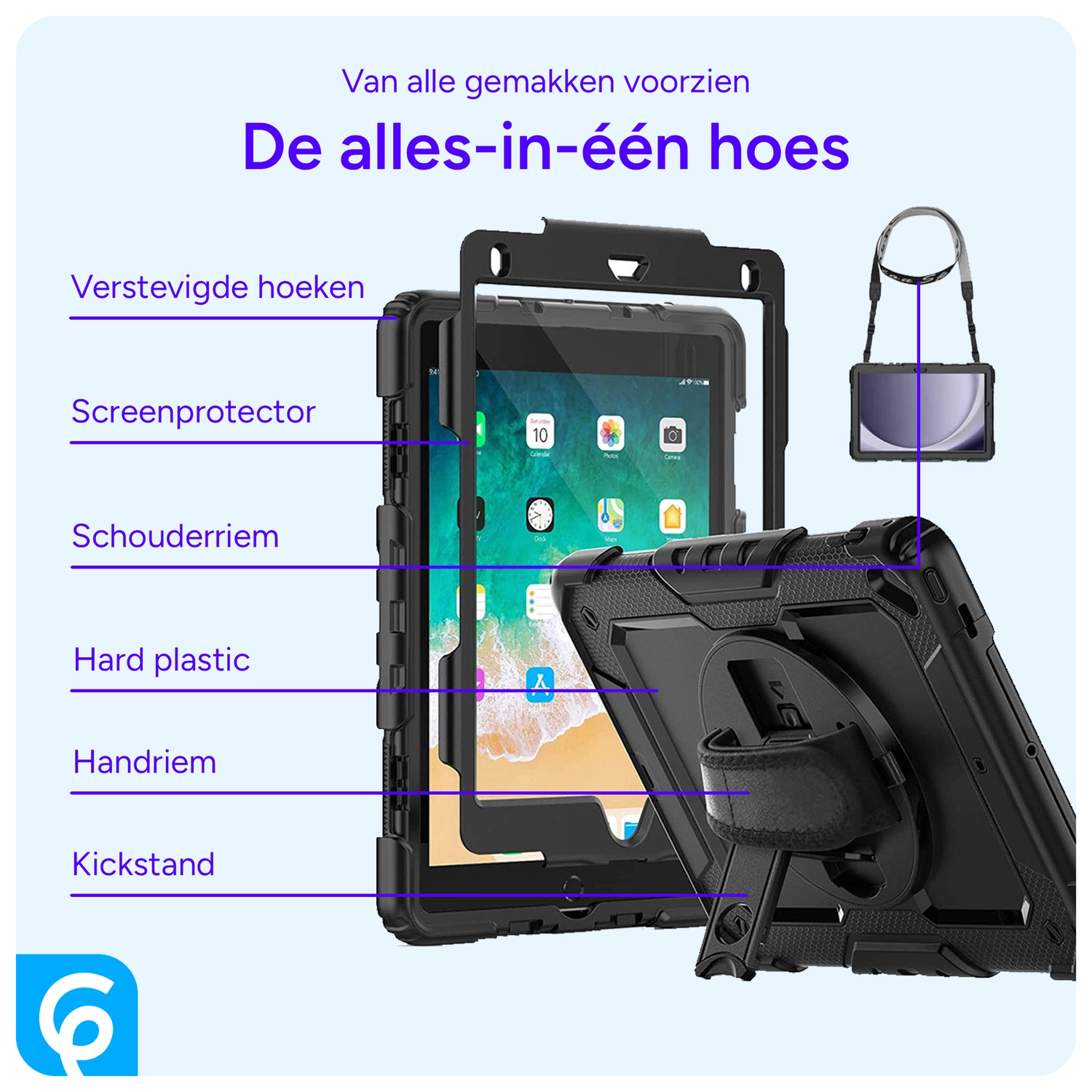 Apple iPad 9.7 (2017/2018) / Air 2 Hoes met Screen Protector en Handriem Zwart afbeelding 4