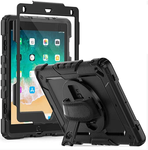 Apple iPad 9.7 (2017/2018) / Air 2 Hoes met Screen Protector en Handriem Zwart afbeelding 1