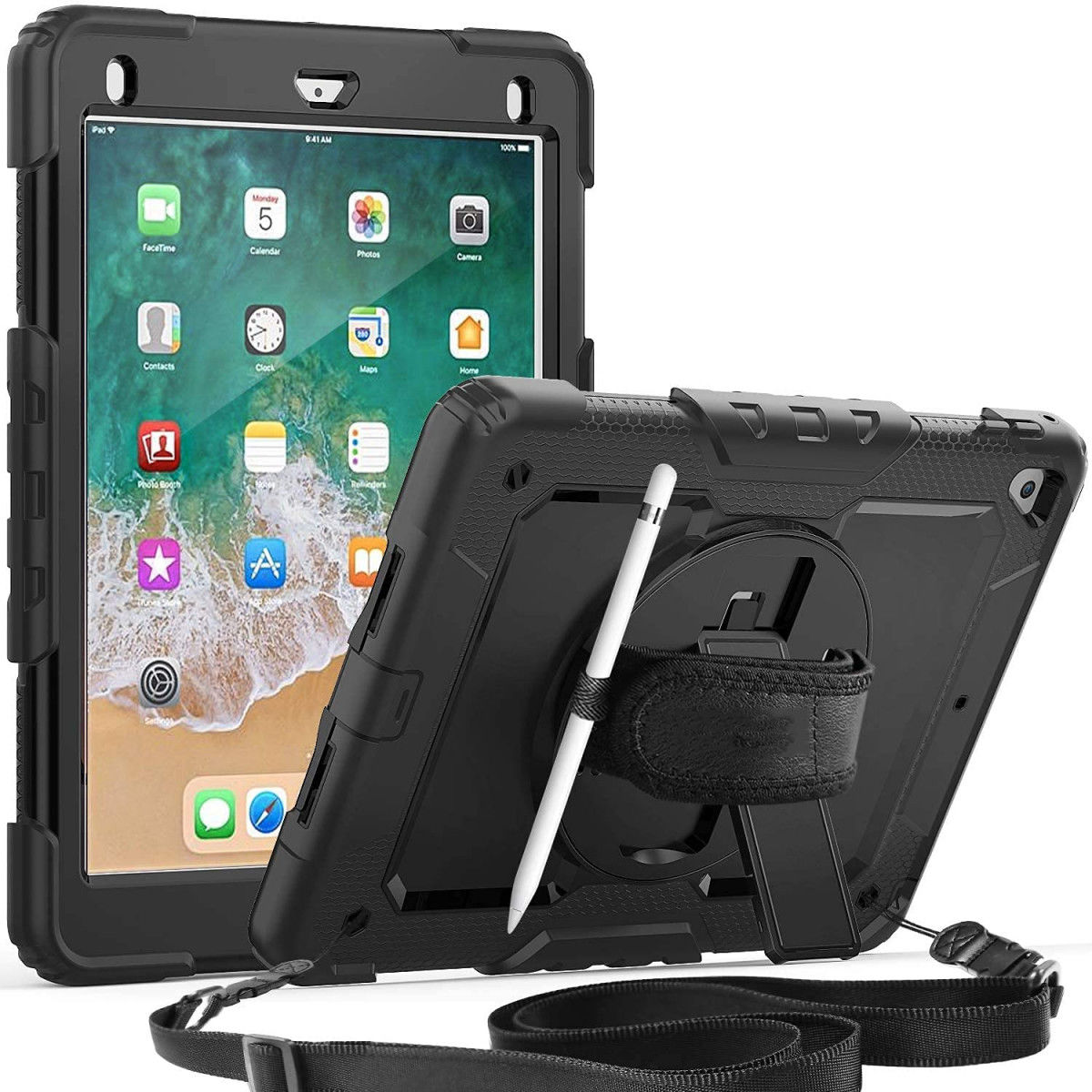 Apple iPad 9.7 (2017/2018) / Air 2 Hoes met Screen Protector en Handriem Zwart afbeelding 14