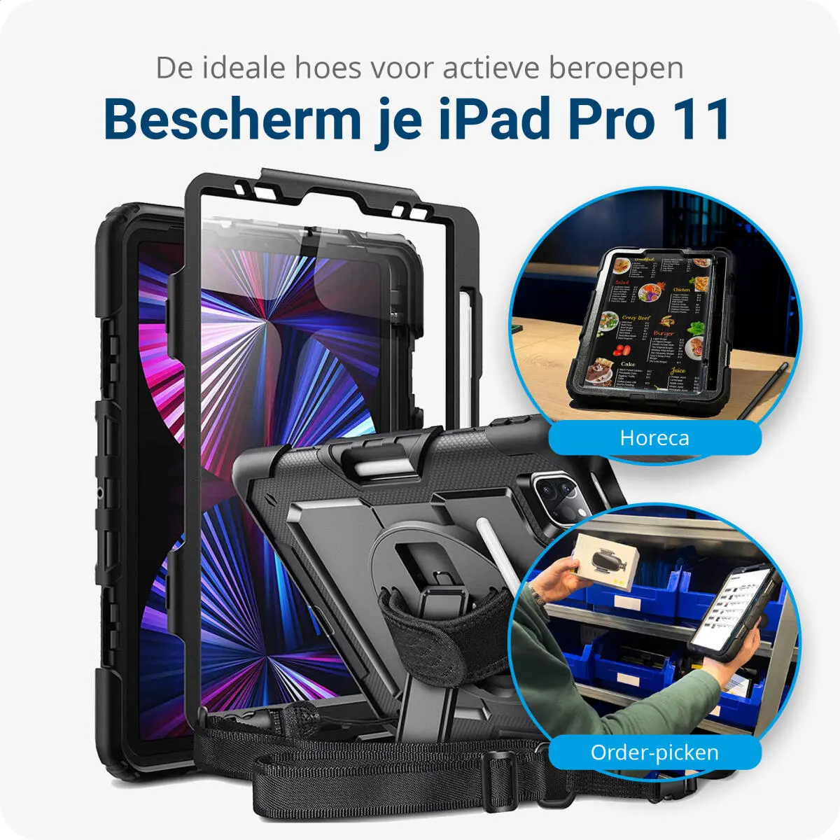 Apple iPad Pro 11 Hoes met Screen Protector en Handriem Zwart afbeelding 2