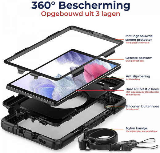 Samsung Galaxy Tab A7 Lite Hoes met Screen Protector en Handriem Zwart afbeelding 2