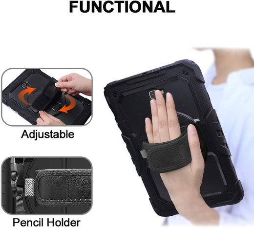 Samsung Galaxy Tab A 10.1 (2016) Hoes met Screen Protector en Handriem Zwart afbeelding 9