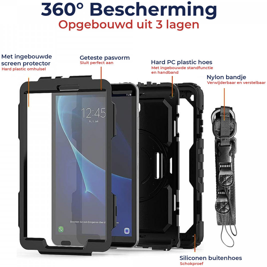 Samsung Galaxy Tab A 10.1 (2016) Hoes met Screen Protector en Handriem Zwart afbeelding 2