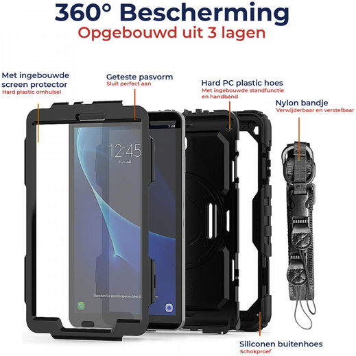 Samsung Galaxy Tab A 10.1 (2016) Hoes met Screen Protector en Handriem Zwart afbeelding 2