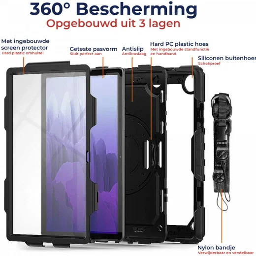 Samsung Galaxy Tab A7 (2022 / 2020) Hoes met Screen Protector en Handriem Zwart afbeelding 2