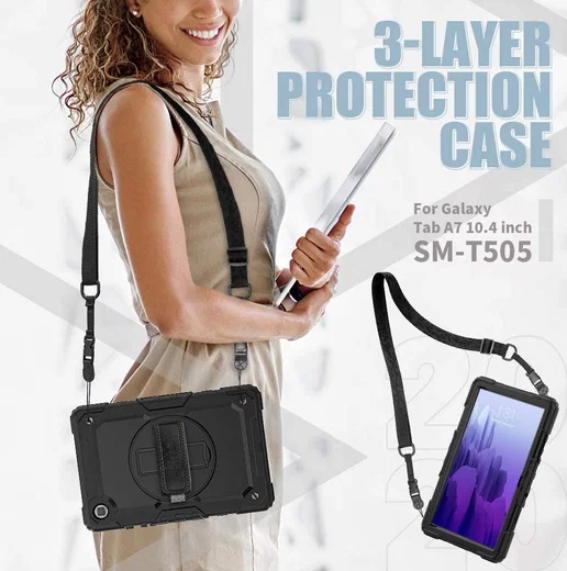 Samsung Galaxy Tab A7 (2022 / 2020) Hoes met Screen Protector en Handriem Zwart afbeelding 11