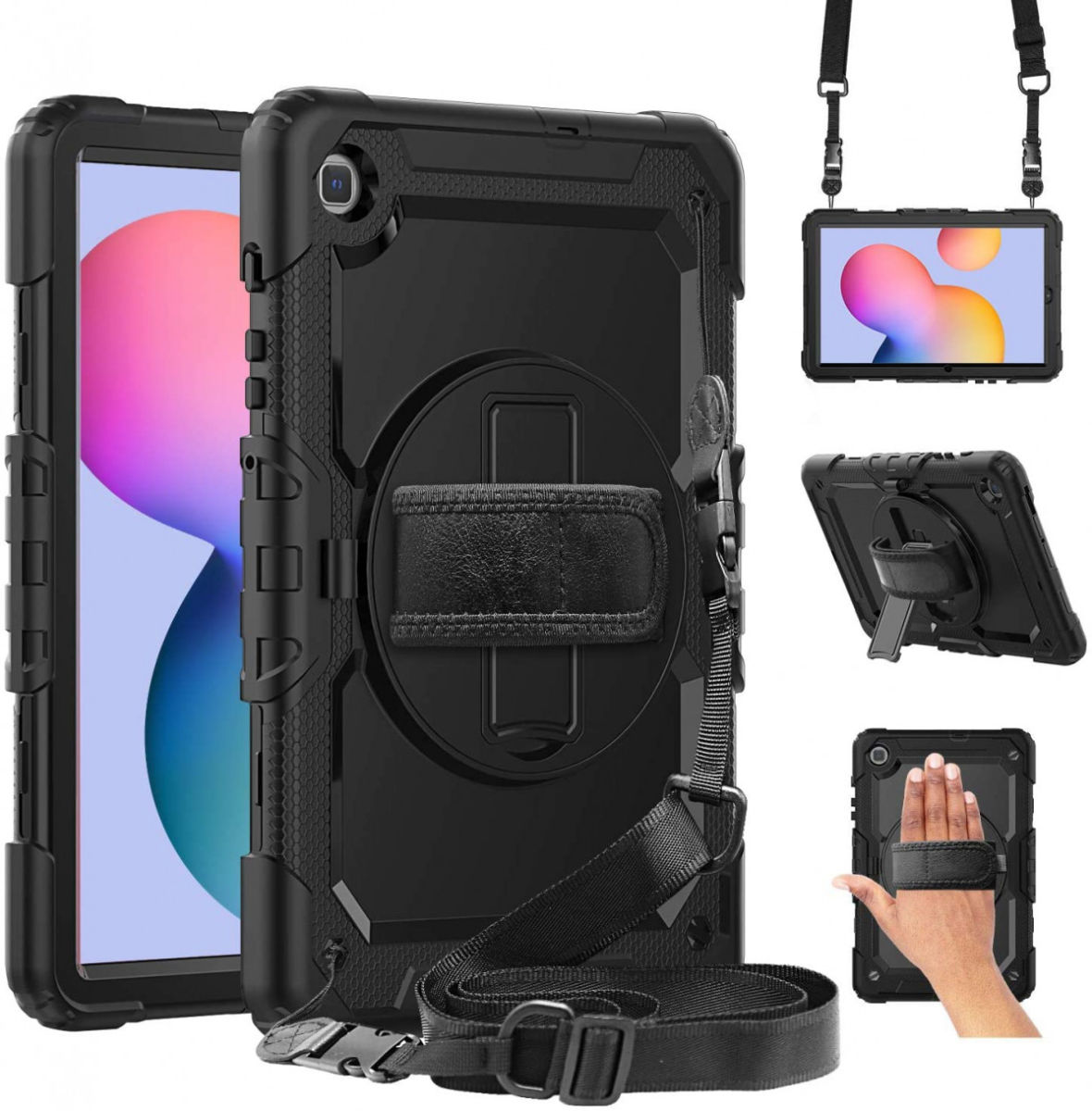 Samsung Galaxy Tab S6 Lite Hoes met Screen Protector en Handriem Zwart afbeelding 15